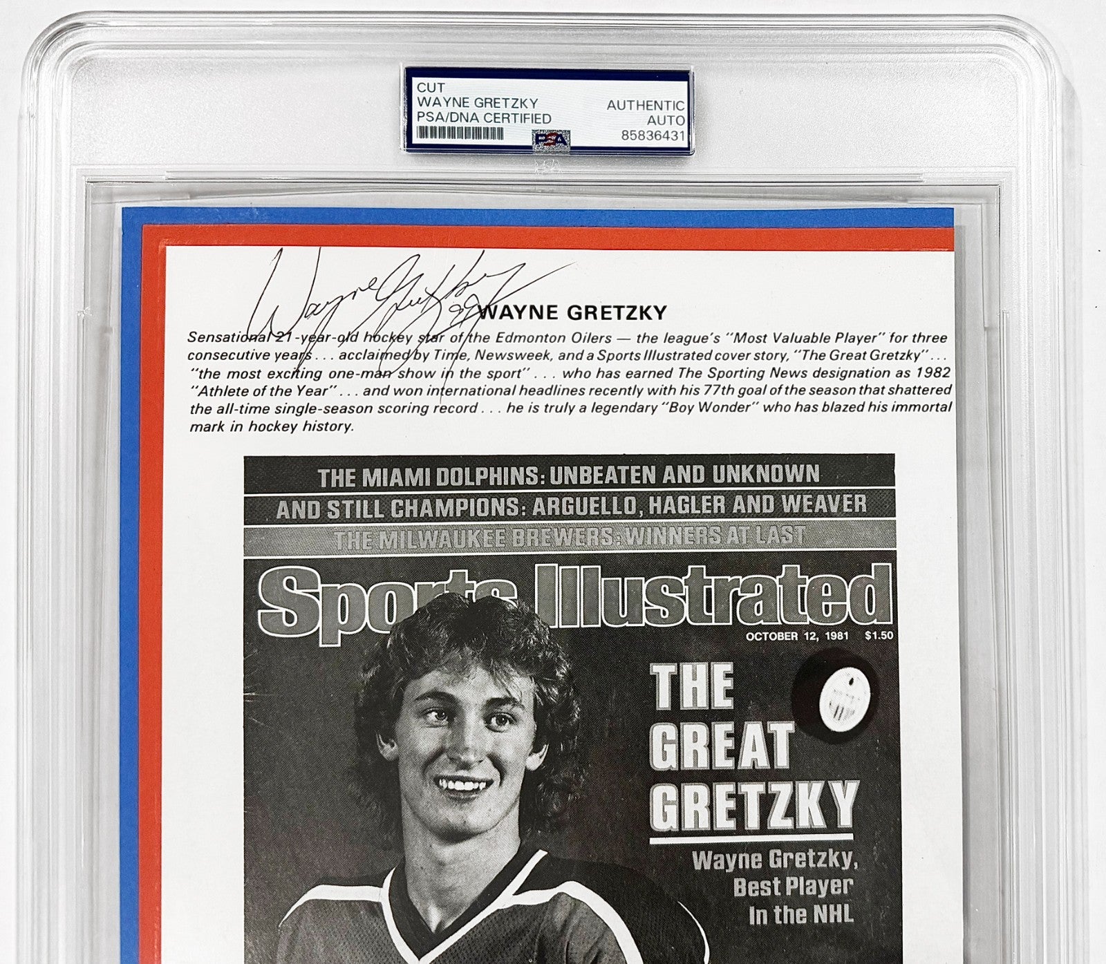 Wayne Gretzky Signed &amp; Inscribed Sports Illustrated Photo Print, 1982. Auto PSA1