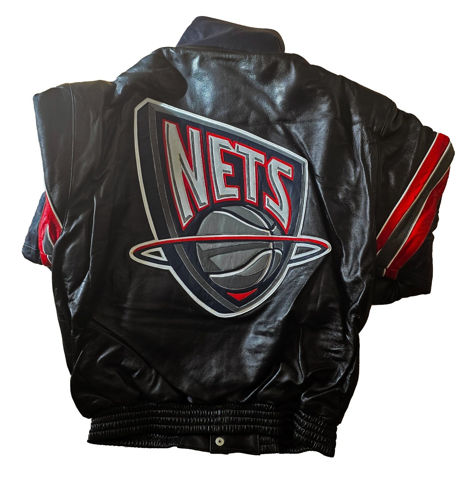 2000s Jeff Hamilton New Jersey Nets NBA Leather Jacket Embroidered Logos1