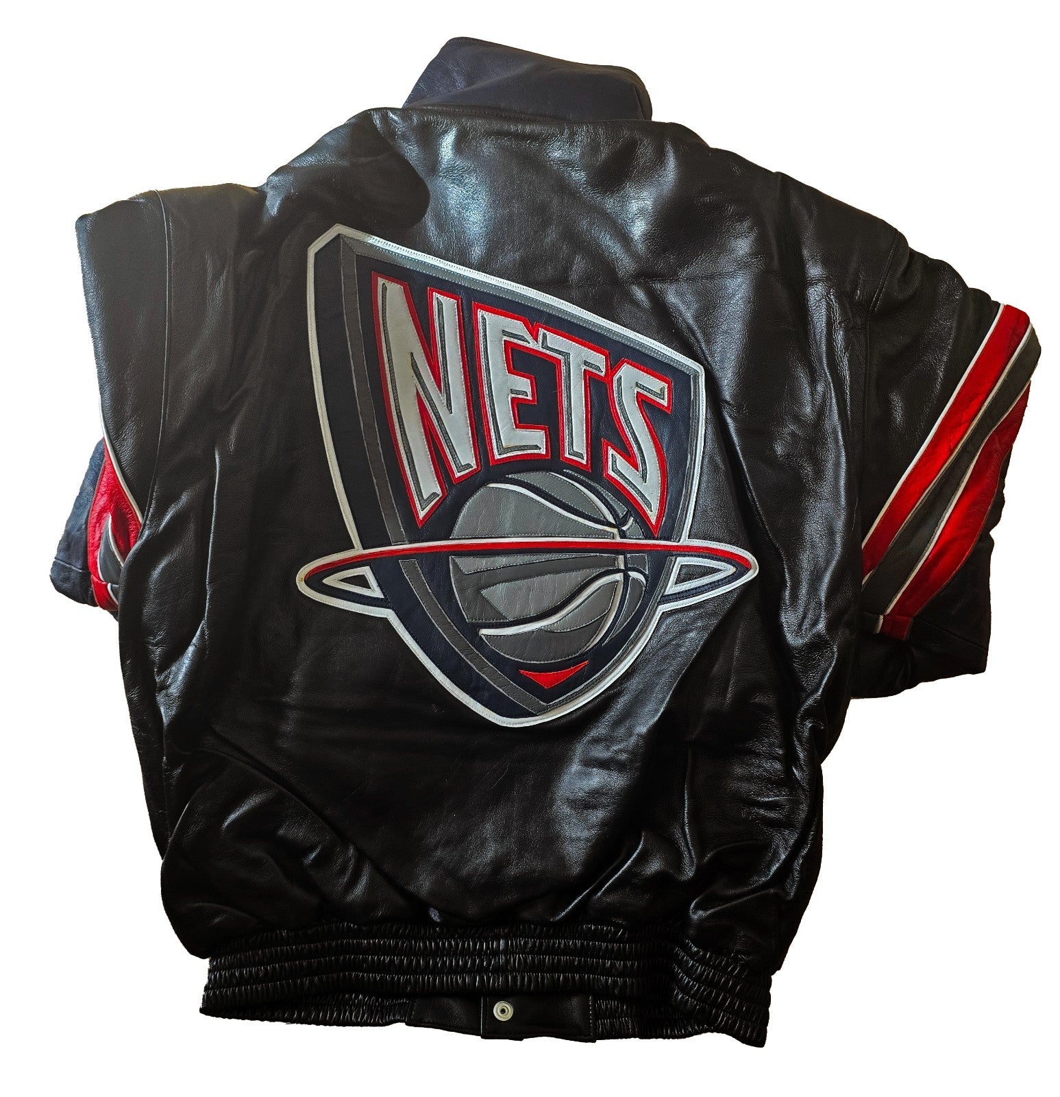 2000s Jeff Hamilton New Jersey Nets NBA Leather Jacket Embroidered Logos1