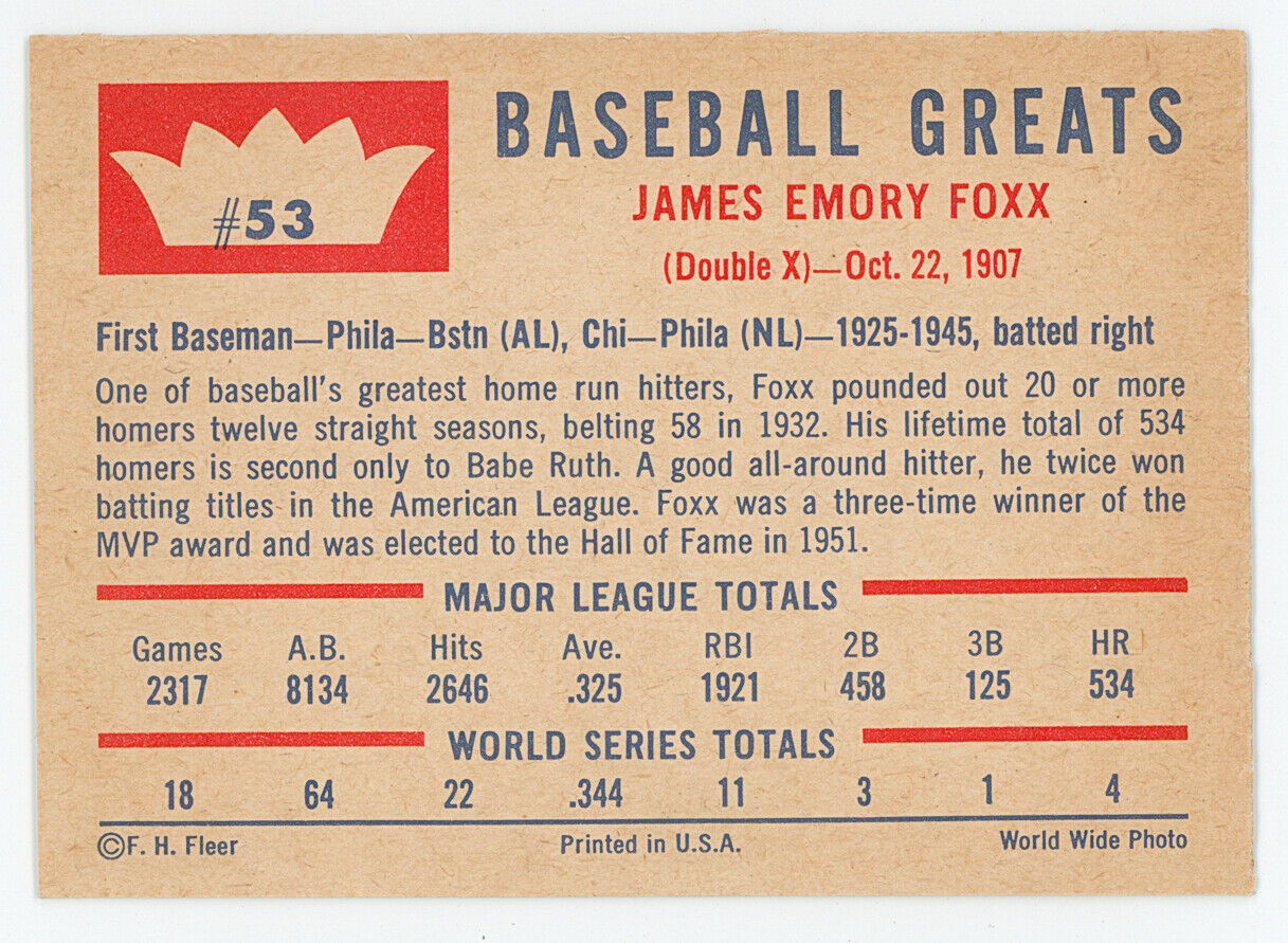 1960 Fleer Jimmy Foxx. 