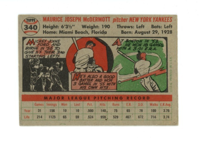 1956 Topps Mickey McDermott Gray Back1