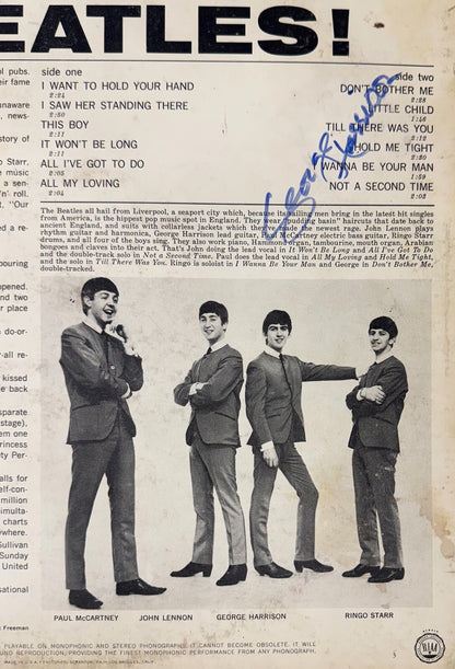 Rare George Harrison Autograph, Signed Meet the Beatles Album Cover. JSA2