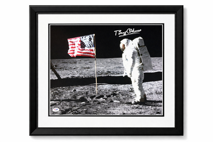 Buzz Aldrin Signed 16x20 Photo. USA Flag, Man on the Moon 1969. PSA0
