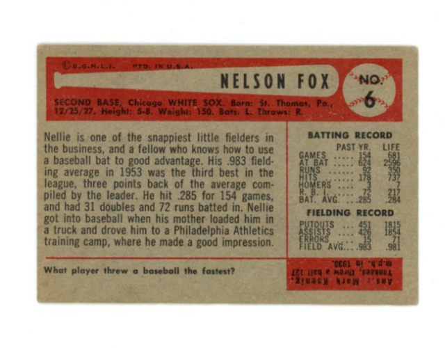 1954 Bowman Nellie Fox Signed1
