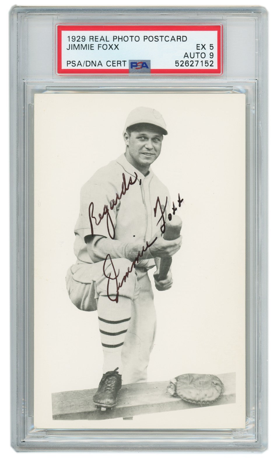 Jimmie Foxx Signed 1929 Real Photo Postcard – PSA 5 Auto Graded Mint 90
