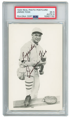 Jimmie Foxx Signed 1929 Real Photo Postcard – PSA 5 Auto Graded Mint 9