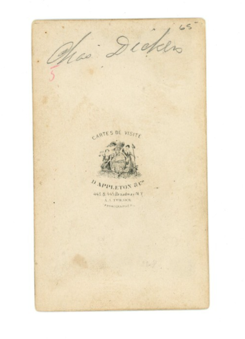 Original Charles Dickens CDV Carte de Visite. D. Appleton, Broadway, New York.1