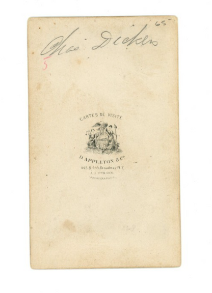 Original Charles Dickens CDV Carte de Visite. D. Appleton, Broadway, New York.1