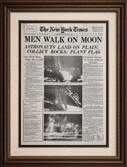 Buzz Aldrin Signed New York Times Cover, July 21 1969. Limited Edition /300. PSA0