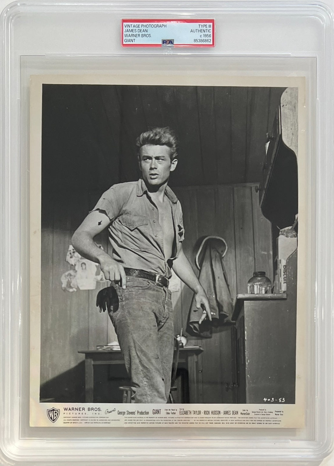 1956 James Dean, Giant. Warner Bros. Original Photo PSA Type 3.0