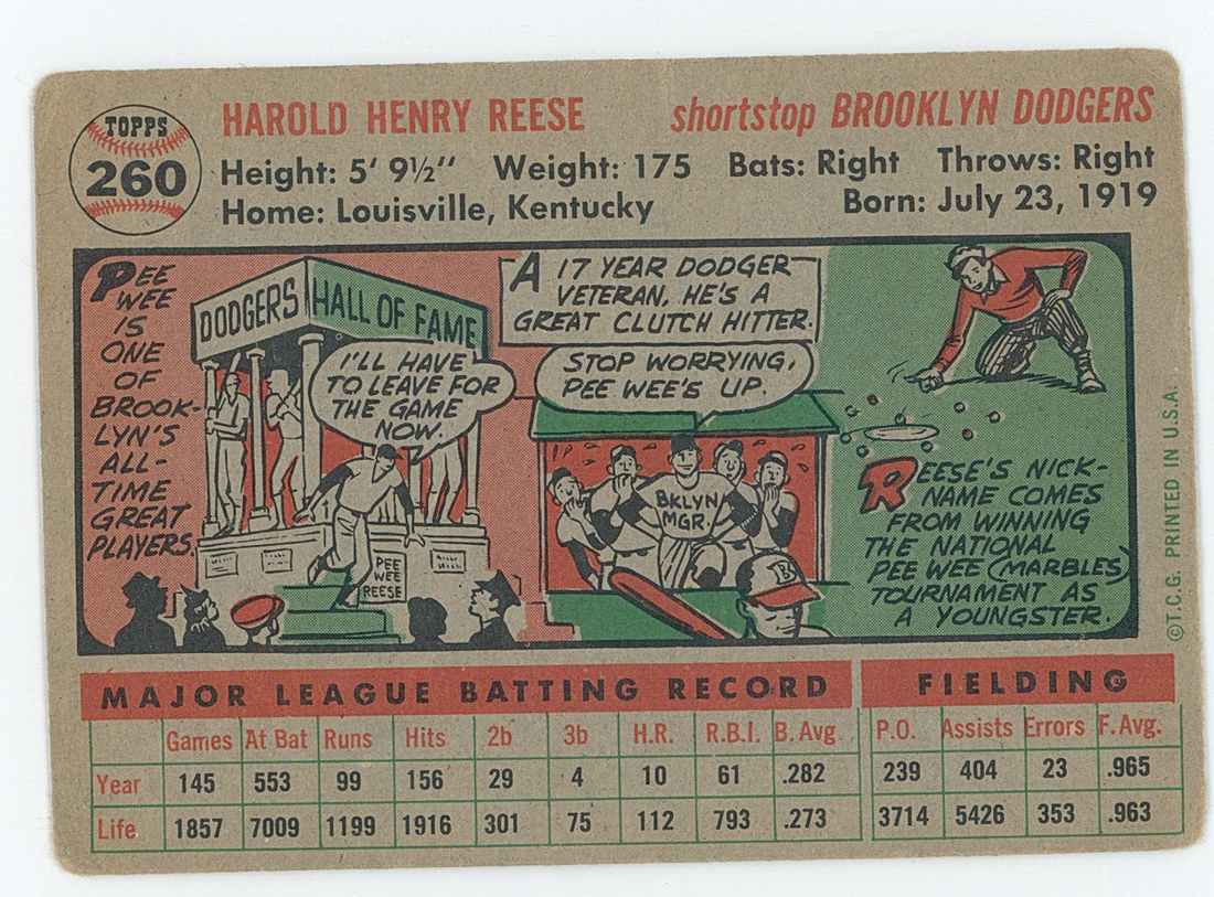 1956 Topps Pee Wee Reese. Brooklyn Dodgers. 