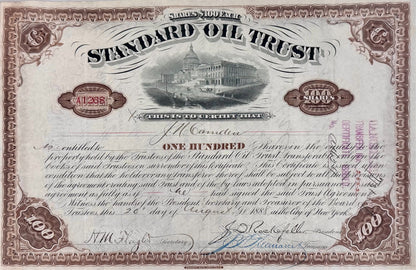 1888 Standard Oil Trust Stock Certificate Signed by John D. Rockefeller1