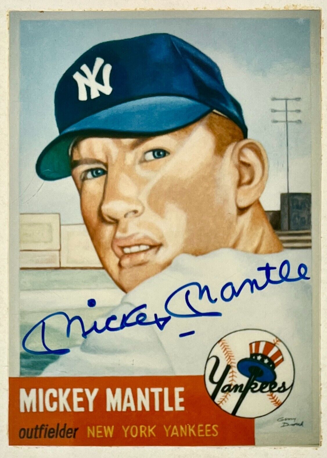 Mickey Mantle Signed Print of 1953 Topps Card. Gerry Dvorak. PSA 10