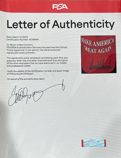 President Donald Trump Signed MAGA Hat, Full Name. Make America Great Again. PSA6