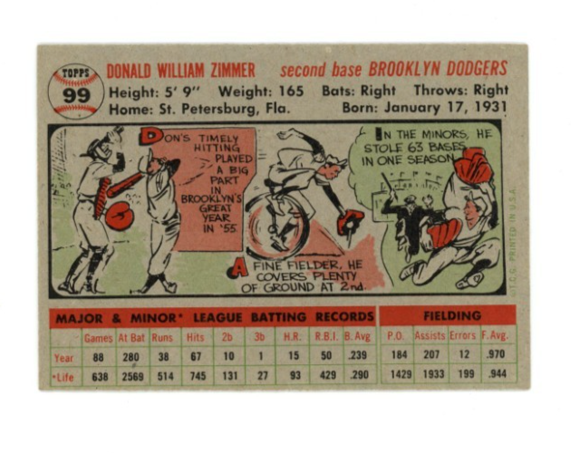 1956 Topps Don Zimmer Gray Back1