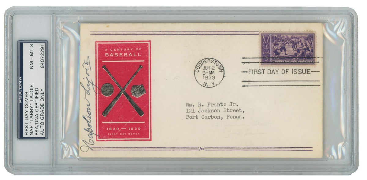 Napoleon Larry Lajoie Signed First Day Cover, 1939 Centennial FDC. Auto PSA 81