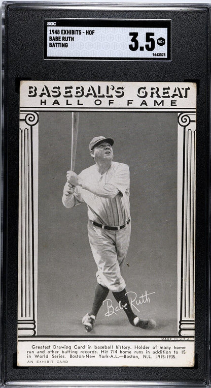 1948 Exhibits Hall of Fame Babe Ruth Card. SGC 3.5