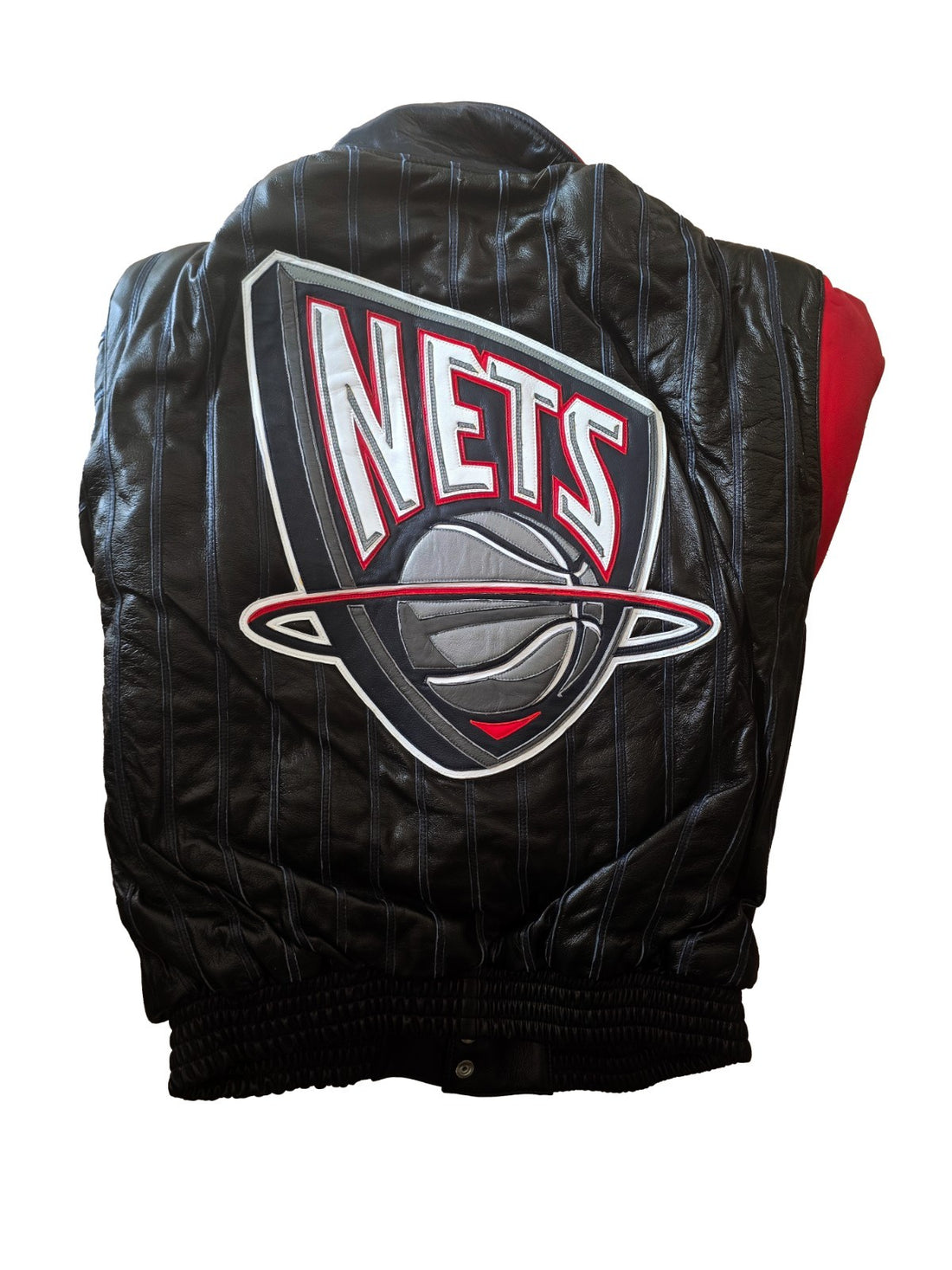 2000s Jeff Hamilton New Jersey Nets NBA Leather Jacket Embroidered Logos1