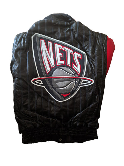 2000s Jeff Hamilton New Jersey Nets NBA Leather Jacket Embroidered Logos1