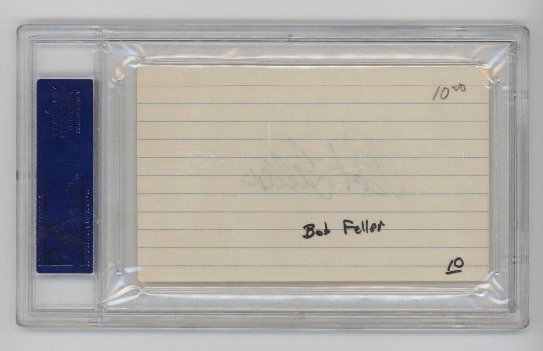Bob Feller Signed Index Card. PSA. Cleveland Indians Hall of Famer1
