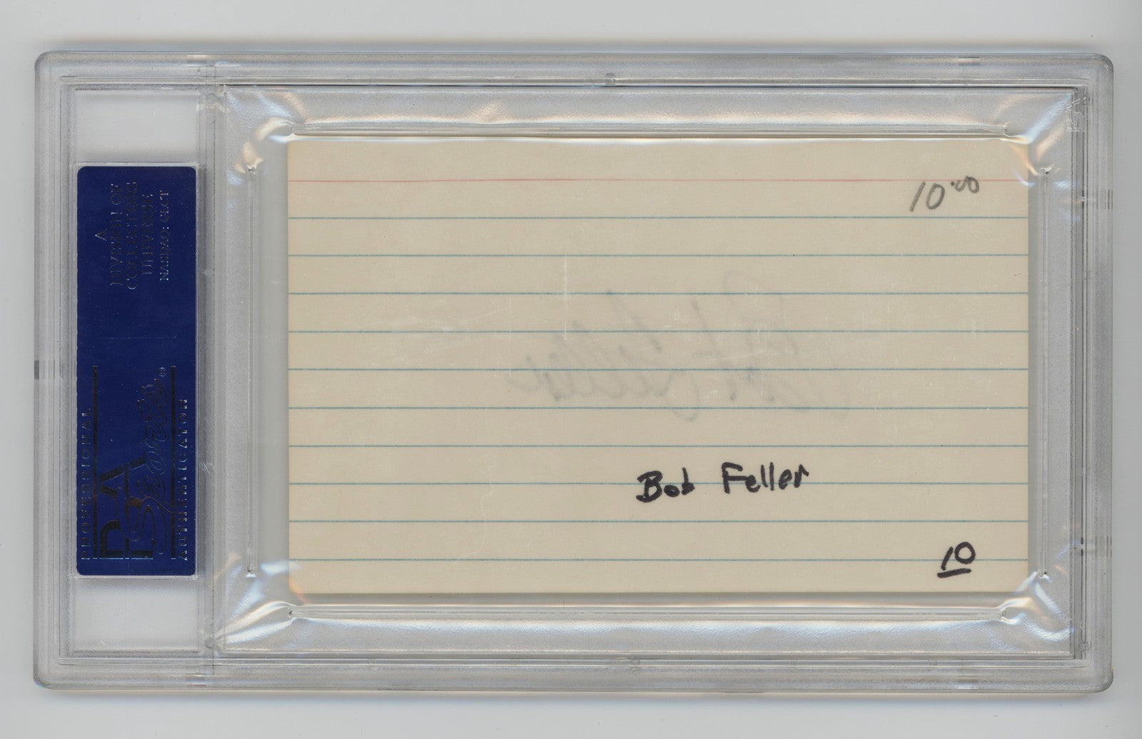 Bob Feller Signed Index Card. PSA. Cleveland Indians Hall of Famer1