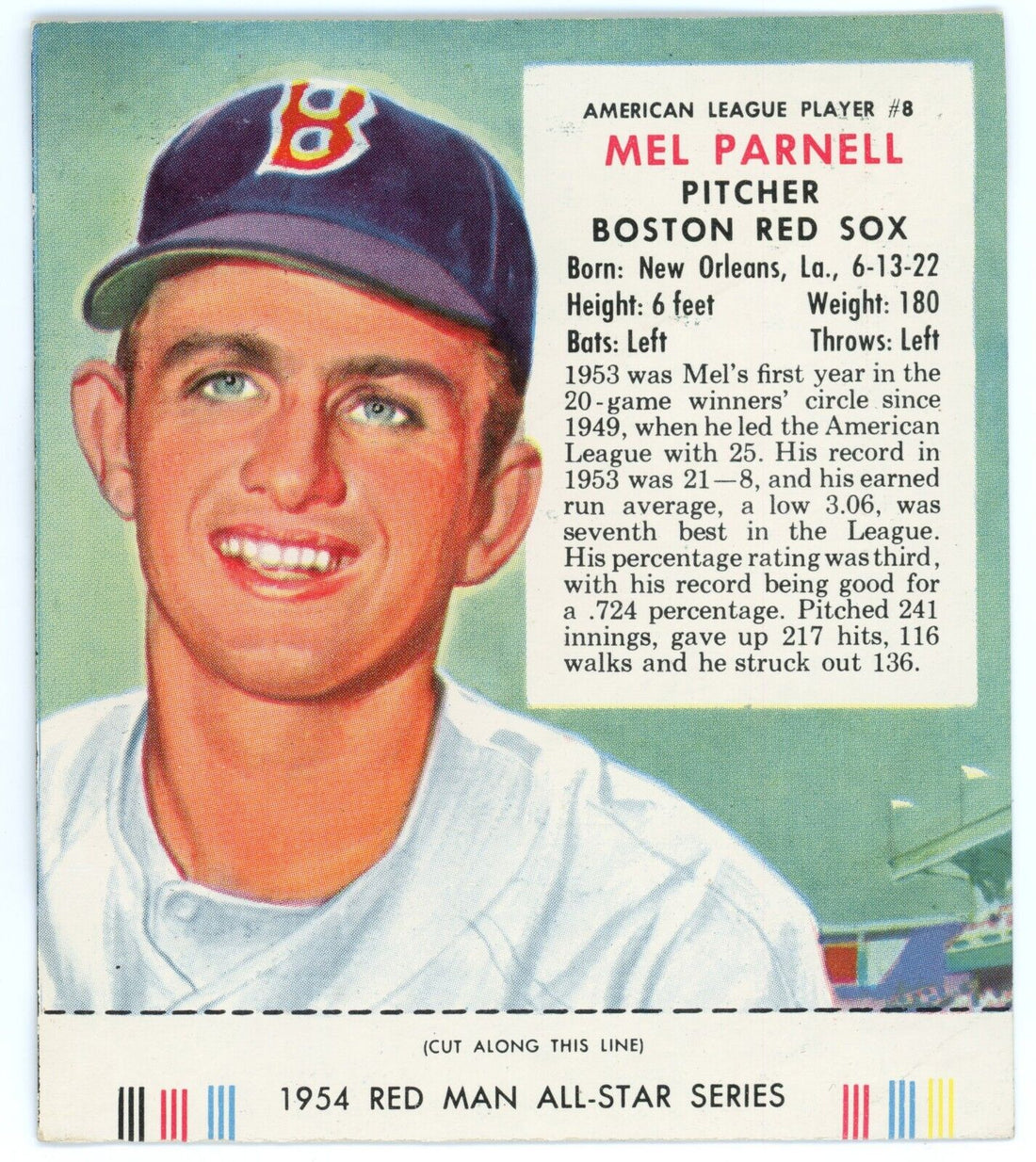 1954 Red Man All-Star Series Mel Parnell. 