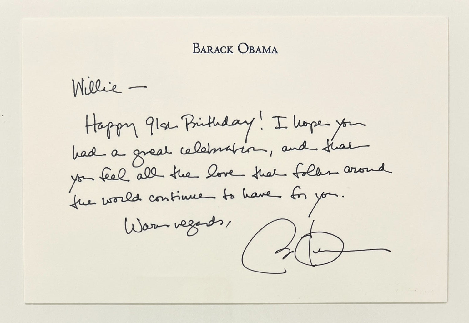 Barack Obama Handwritten &amp; Signed Birthday Letter to Willie Mays. Mays Estate1