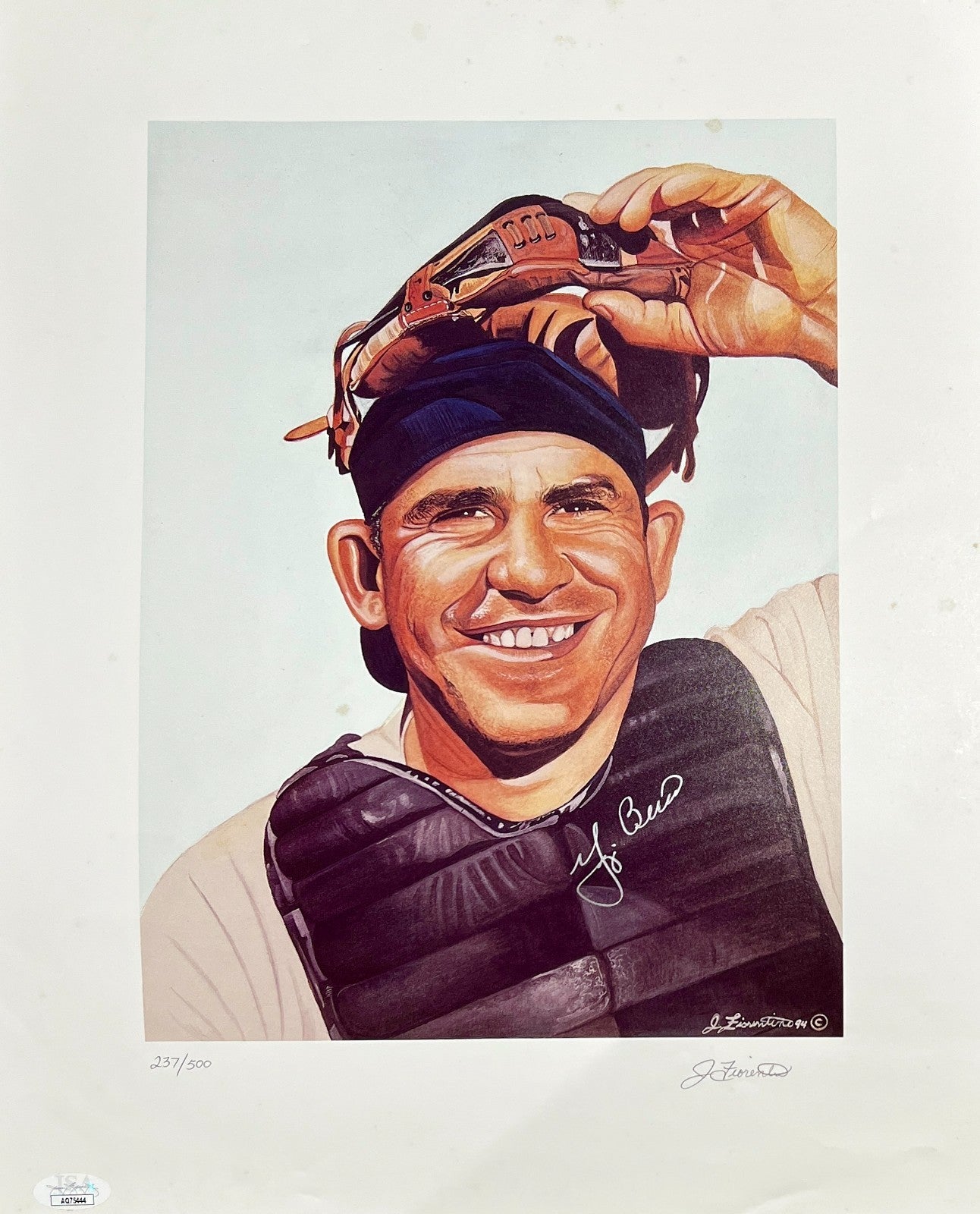 Yogi Berra Signed Lithograph Print, James Fiorentino. LE 500. Yankees. Auto JSA0