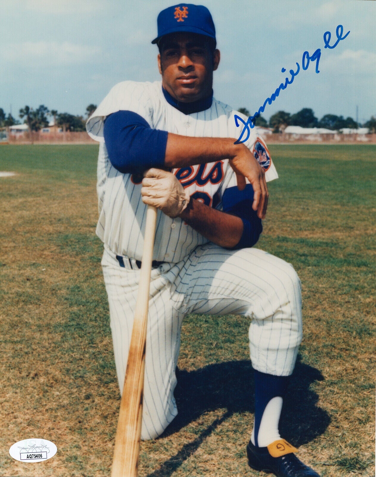 Tommie Agee 8x10 Signed Photo, New York Mets. Auto JSA