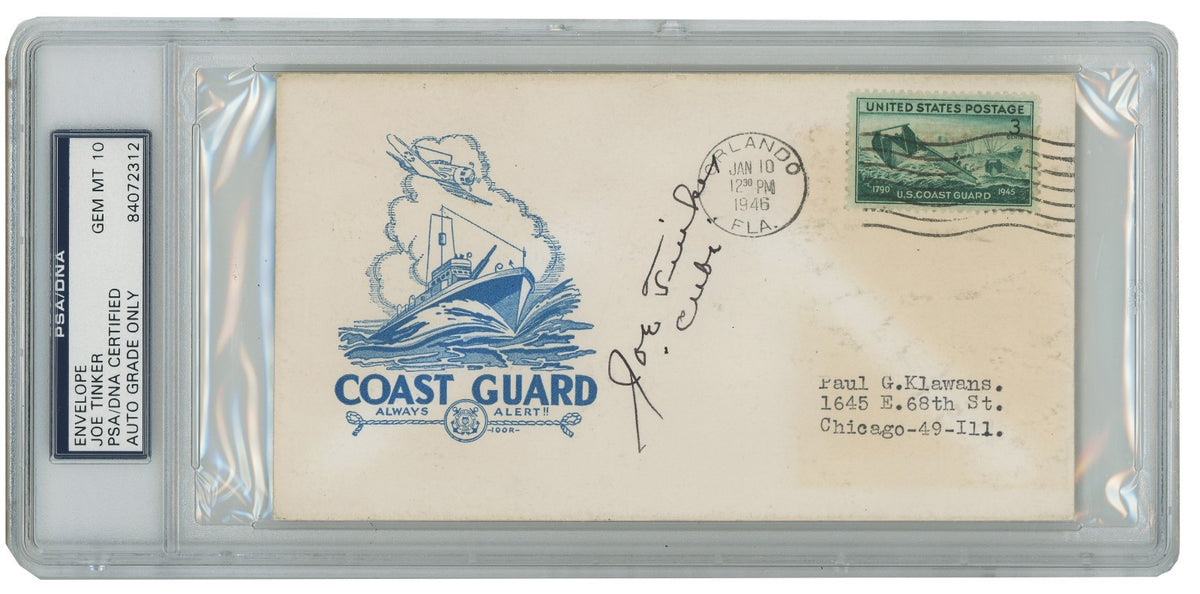 Joe Tinker Signed First Day Cover, 1946 FDC. Auto PSA Gem Mint 101