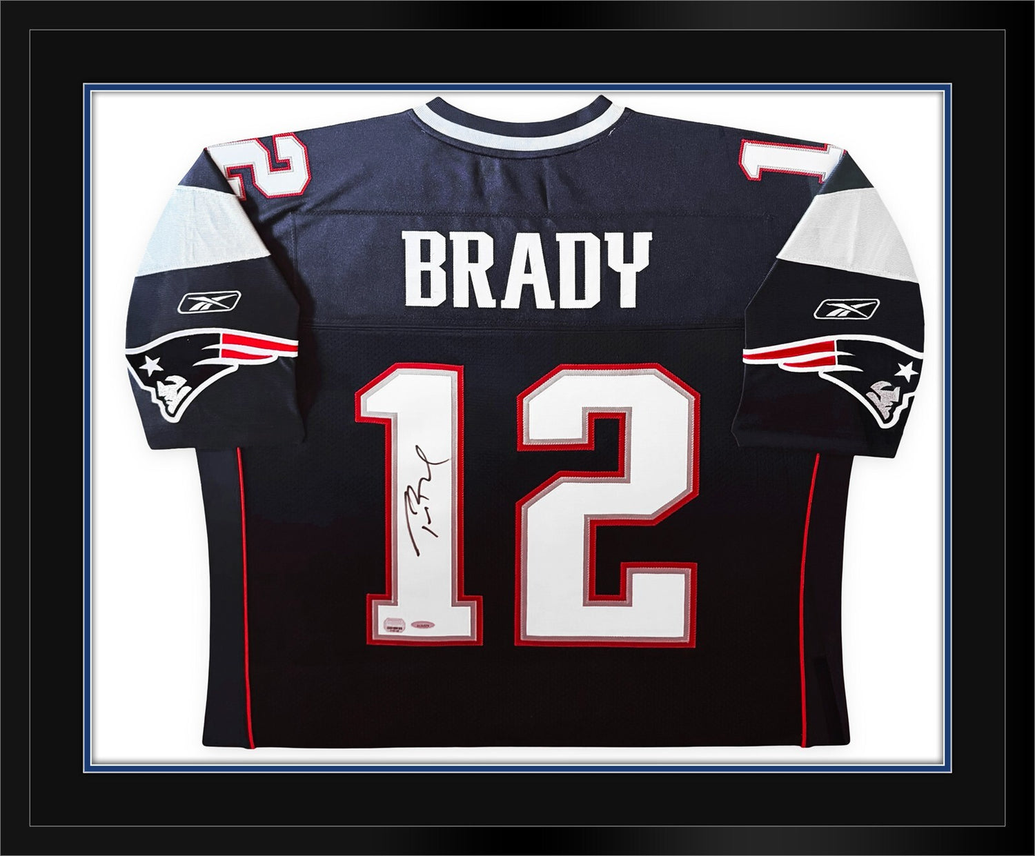 Tom Brady Signed New England Patriots Jersey, Custom Frame. Tristar, Mounted Mem0