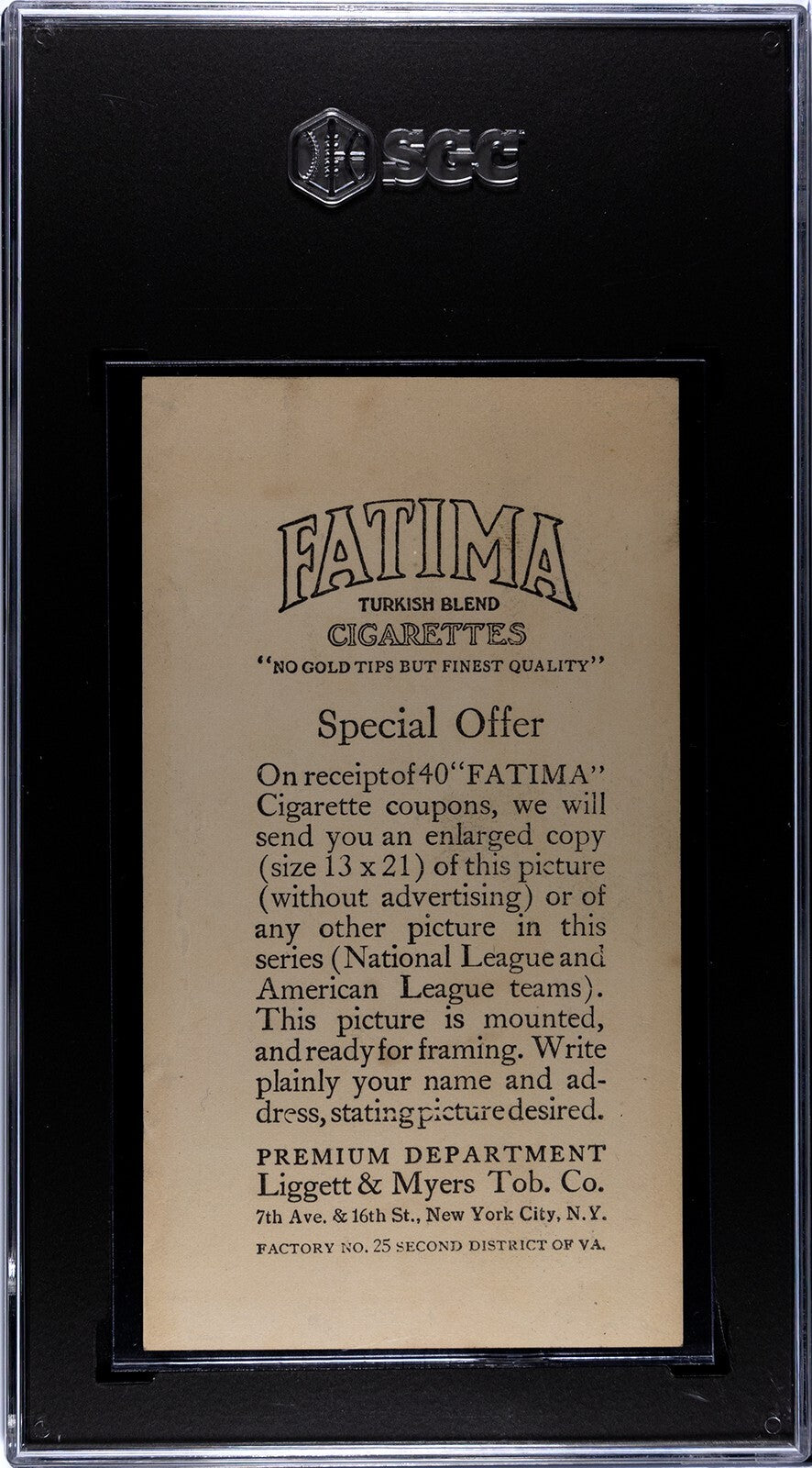 1913 Fatima T200 Philadelphia Nationals. Grover C Alexander. SGC 31