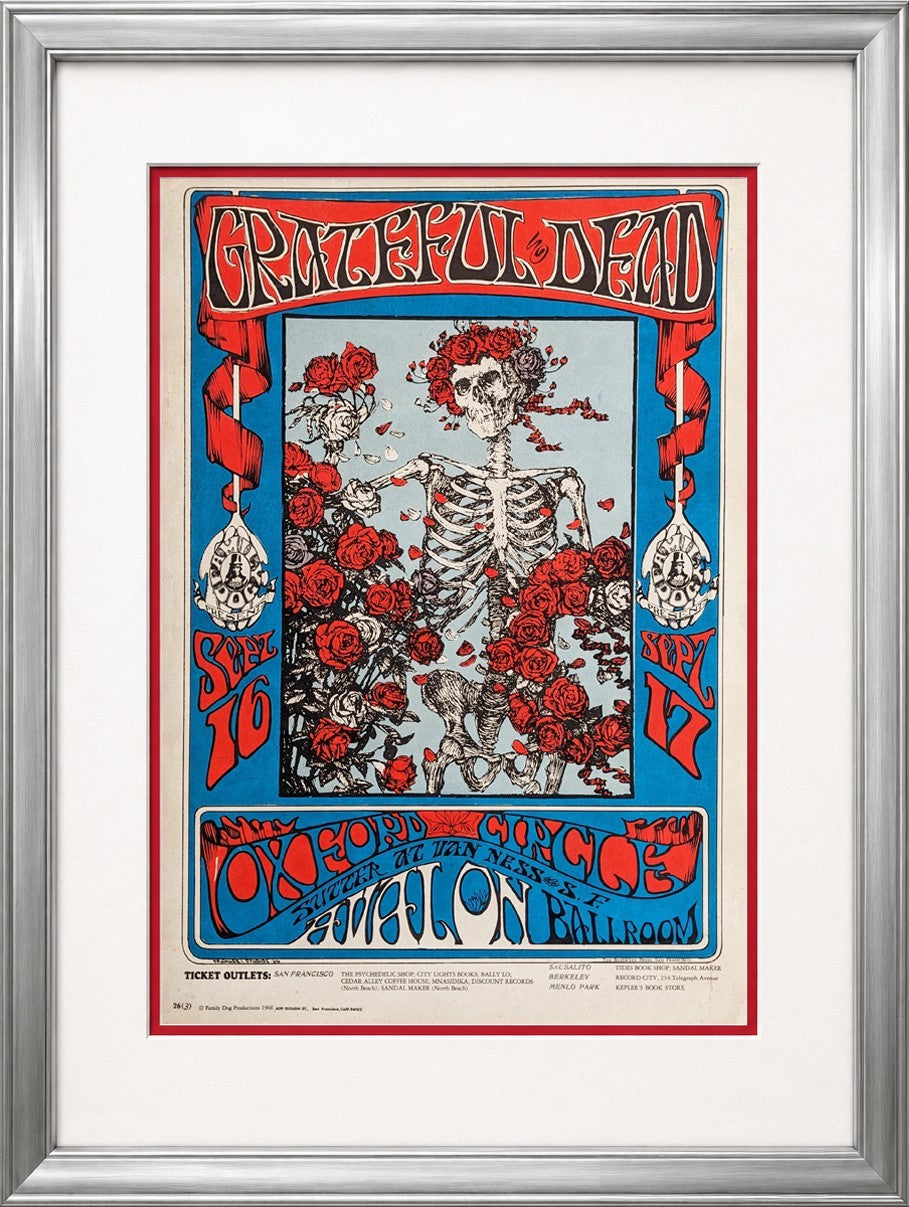 Original Grateful Dead 1966 Skeleton &amp; Roses Concert Poster, 3rd Printing FD-260