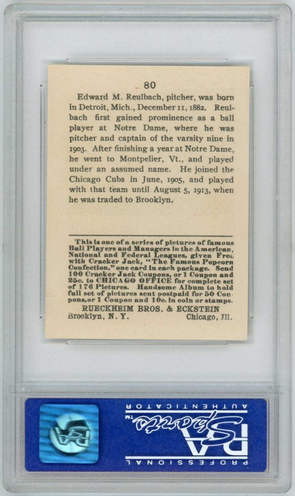 1915 Cracker Jack Ed Reulbach PSA 71
