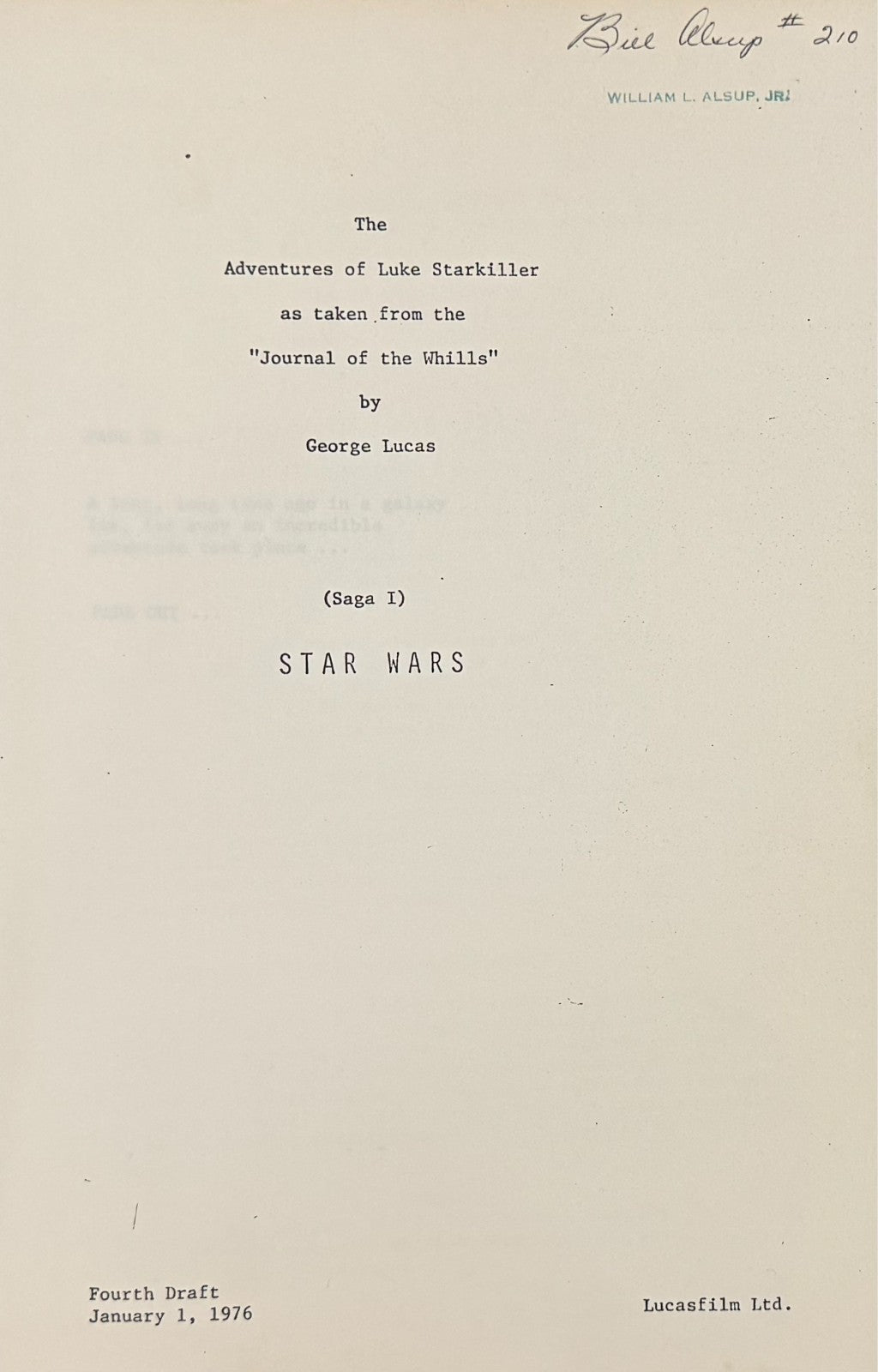 Carrie Fisher Signed Star Wars New Hope 1976 Early Draft Script. PSA Gem Mint 104