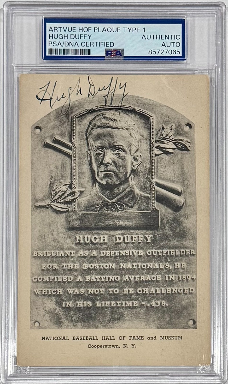 Hugh Duffy Signed Artvue Hall of Fame Plaque Type 1 Postcard0