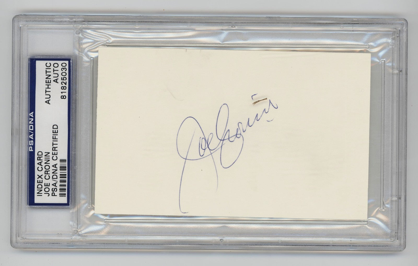 Joe Cronin Signed Index Card. PSA. Boston Red Sox Hall of Famer0