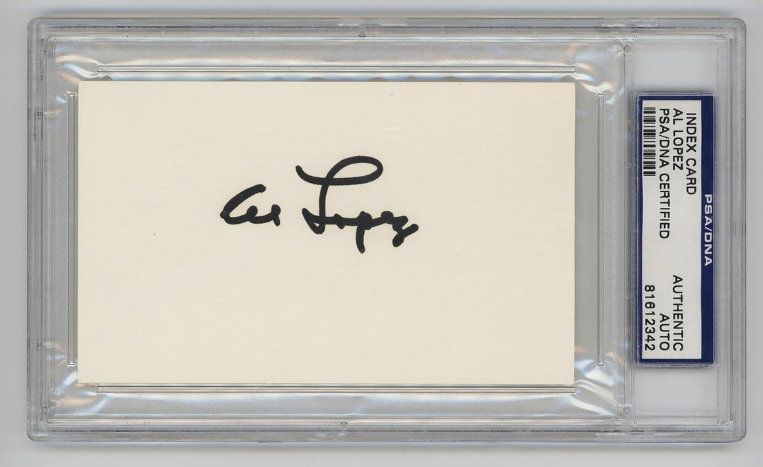 Al Lopez Signed Index Card. PSA. Brooklyn Dodgers Hall of Famer0
