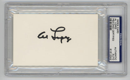 Al Lopez Signed Index Card. PSA. Brooklyn Dodgers Hall of Famer0