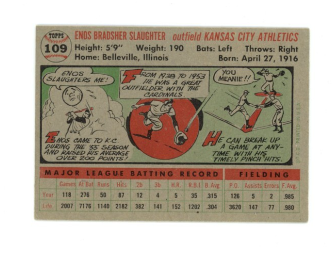 1956 Topps Enos Slaughter Gray Back1