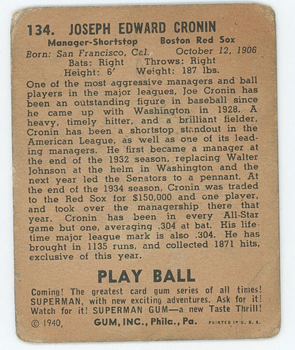 1940 Playball Joe Cronin . 