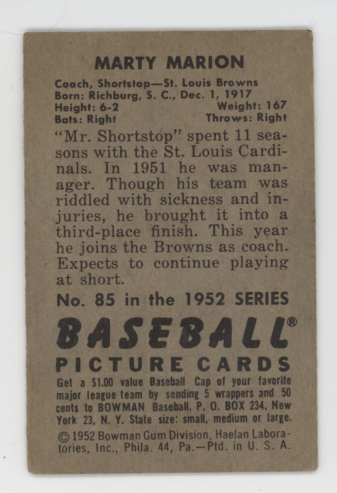 Marty Marion 1952 Bowman. 