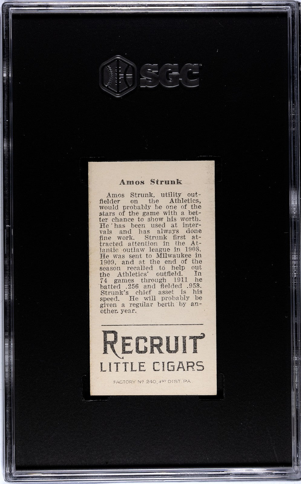 1912 Recruit Little Cigars T207 Amos Strunk SGC Authentic1