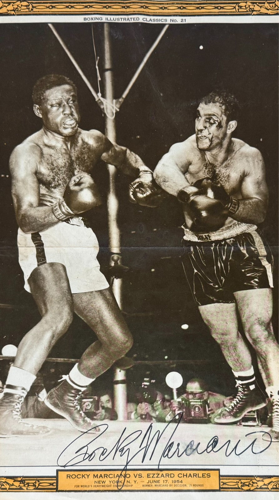 Rocky Marciano Signed Poster. Fight against Ezzard Charles 6/17/54. JSA1