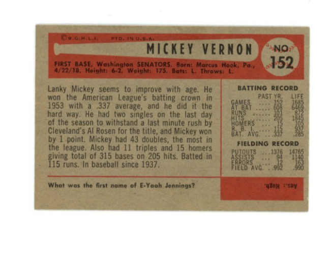 1954 Bowman Mickey Vernon1