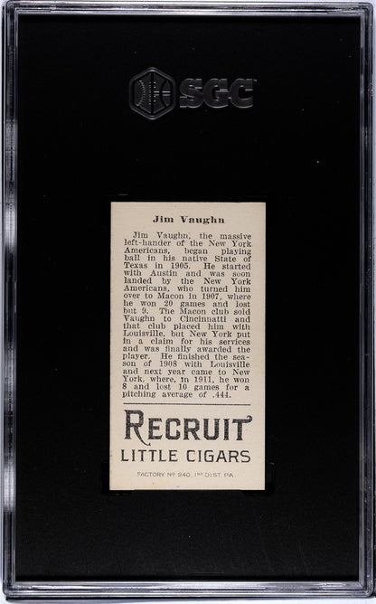 1912 Recruit Little Cigars T207 Jim "Hippo" Vaughn SGC Authentic1
