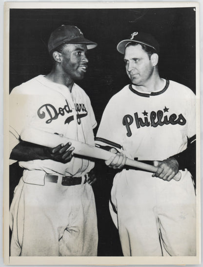 Rare 1947 Jackie Robinson Rookie Type 1 Original Photo with Ben Chapman. PSA2