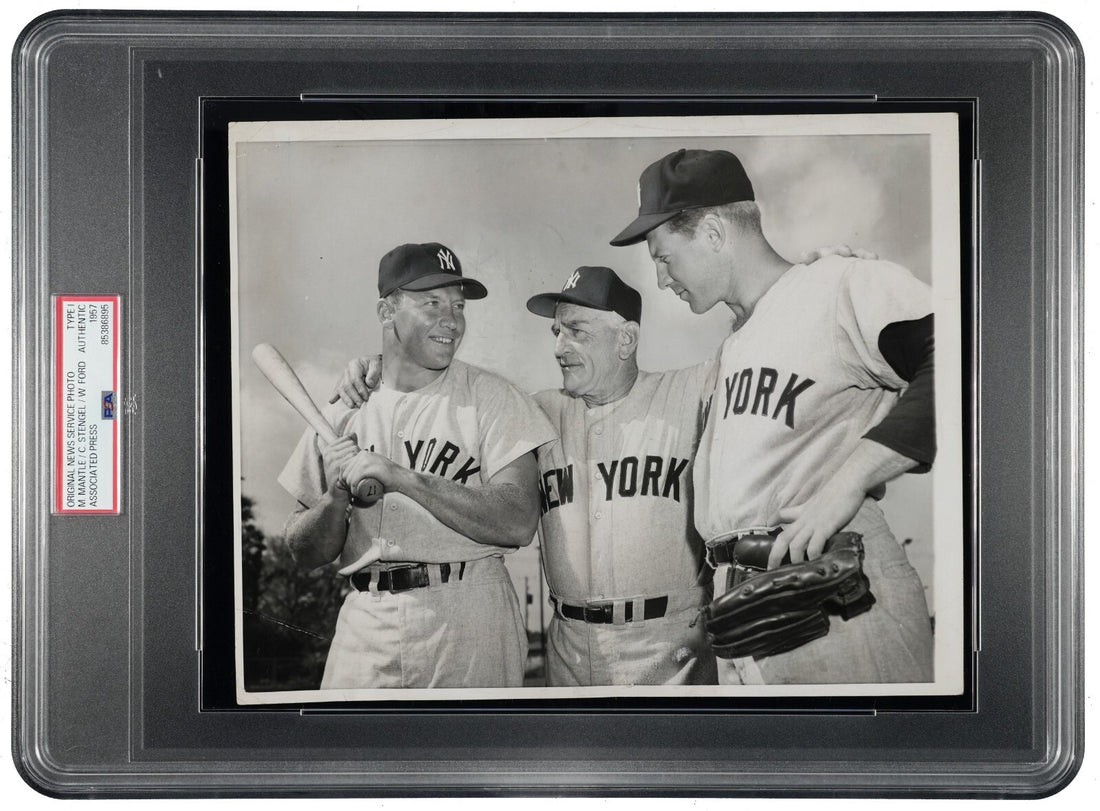 Mickey Mantle, Whitey Ford, &amp; Casey Stengel 1957 Type 1 Original Photo. PSA0