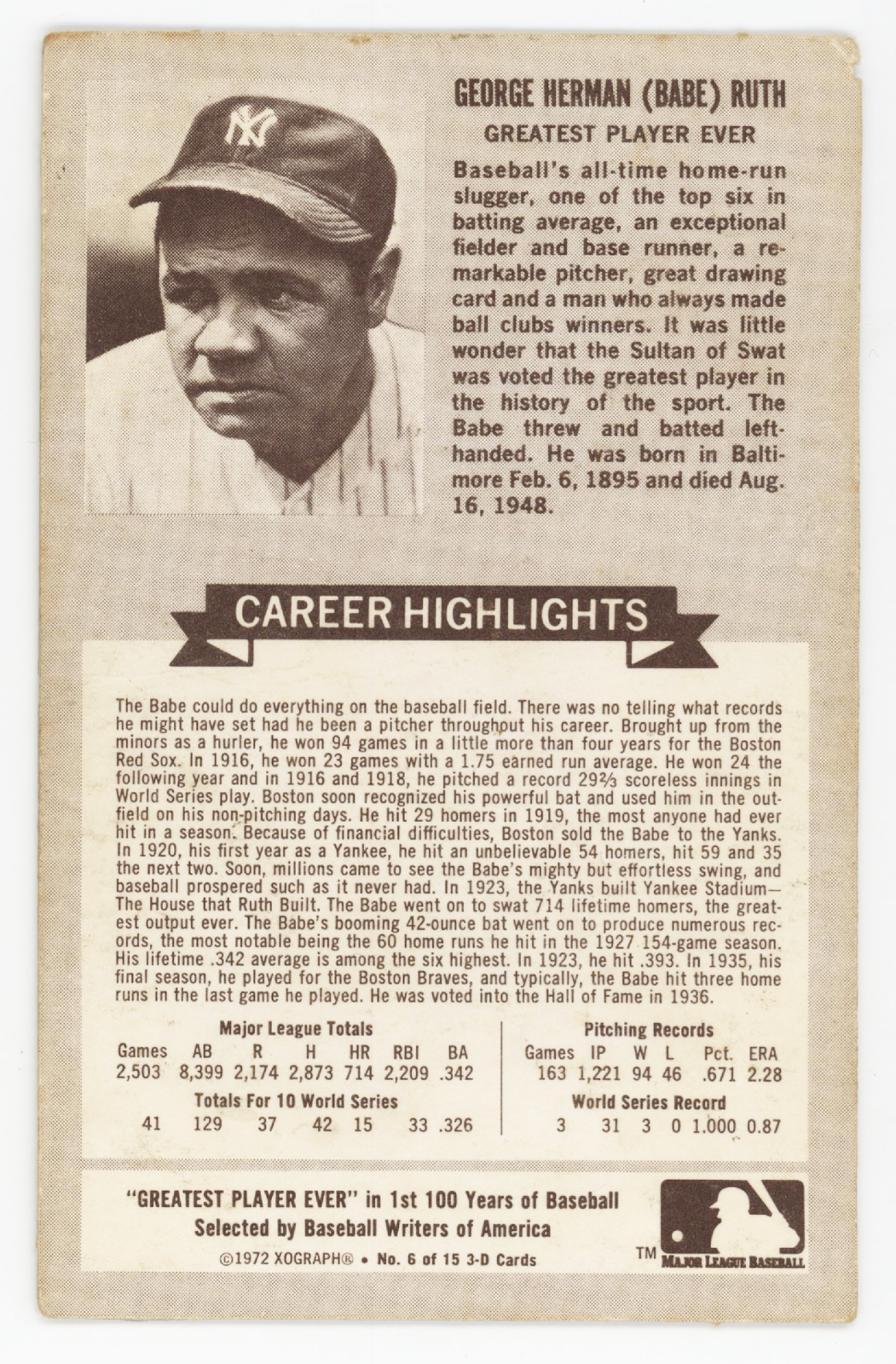 Babe Ruth 1972 Kellogg&