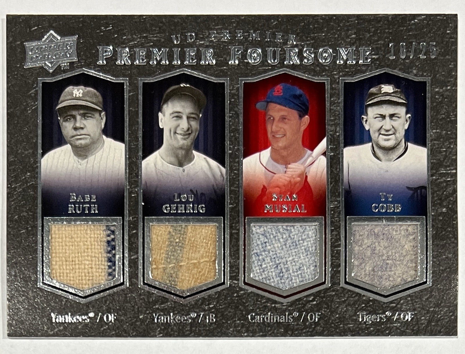 2008 Upper Deck, Babe Ruth Lou Gehrig Stan Musial Ty Cobb.  Game Used Patch /252